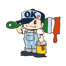 愛知県一宮市の塗装専門業者『中部OKペイント』キャラクター。OKと書かれた青色の帽子に身長ほどの大きな筆を持ち、赤いペンキが先端から垂れている。